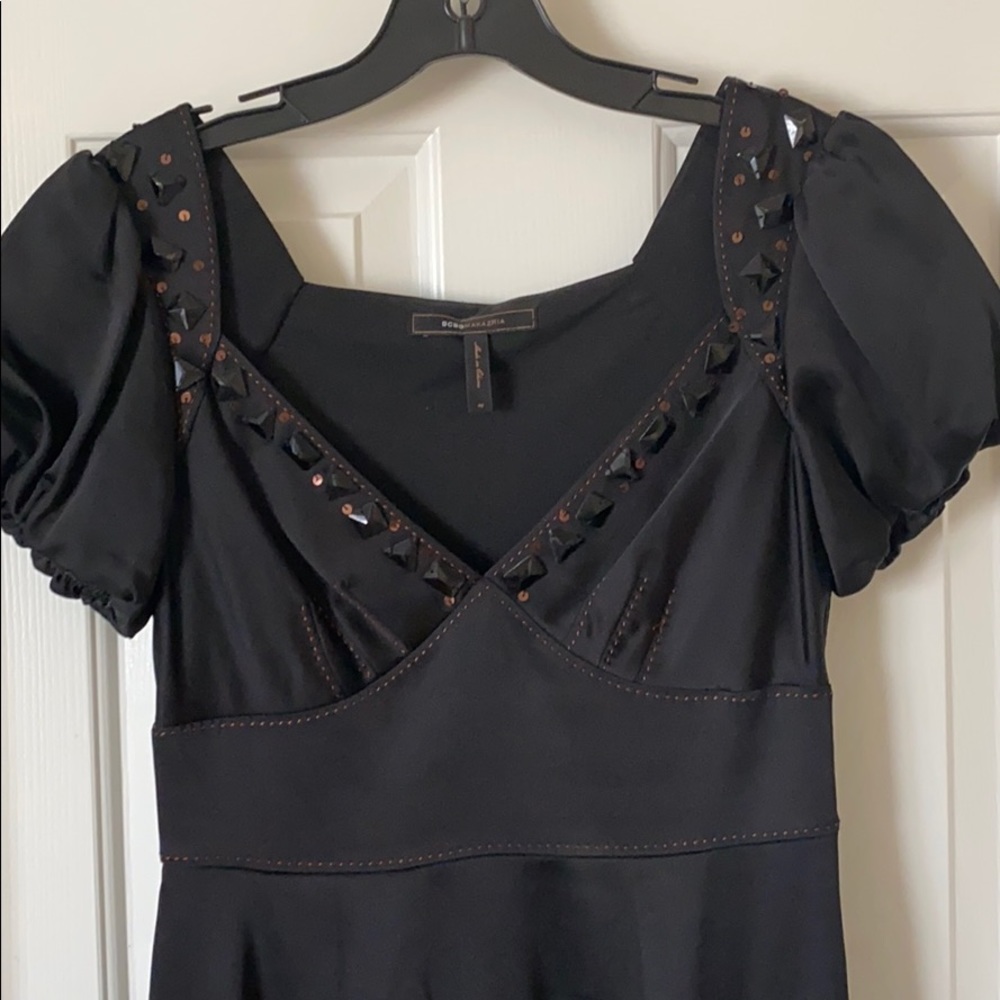 Black sweetheart neck satin dress